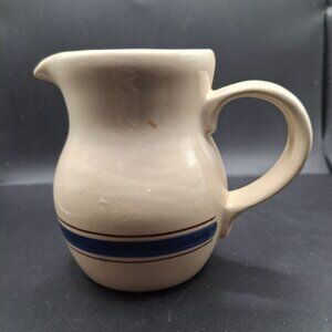Vintage Stoneware Creamer Pitcher With Blue Stripe By Vernon Corp. Taiwan